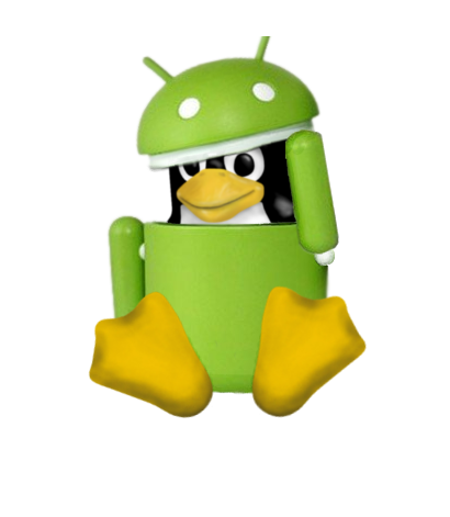 Tux in android robot costume